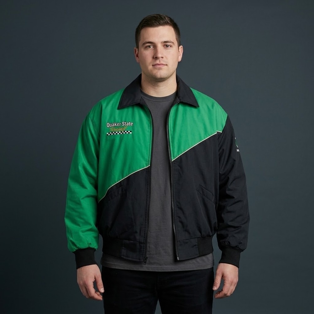 Vintage Crown of California Quaker State Racing Jacket Mens L Green Black EUC